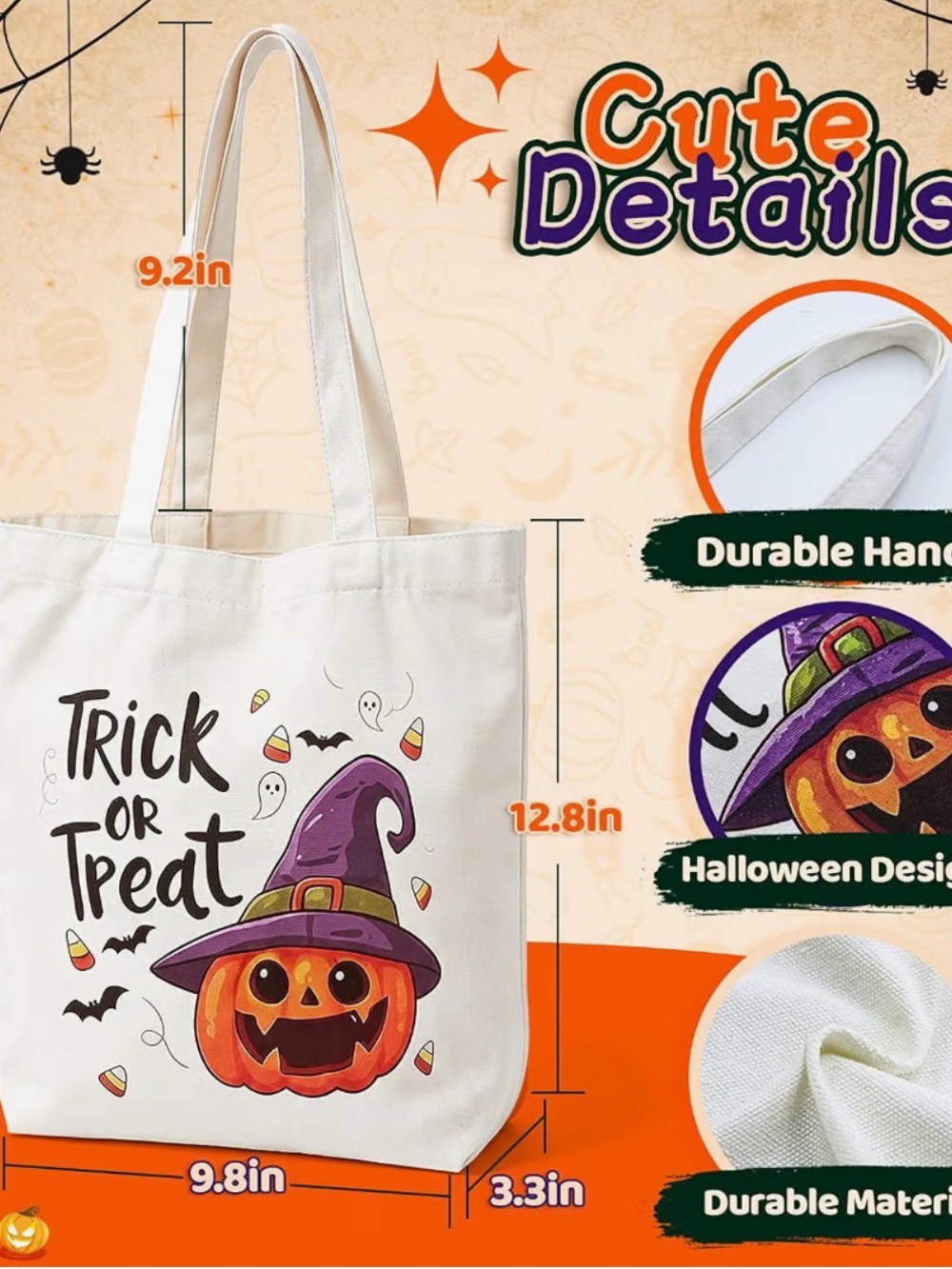 Halloween Trick or Treat Canvas Witches Tote Bag - one witches bag - Picture 3 of 6